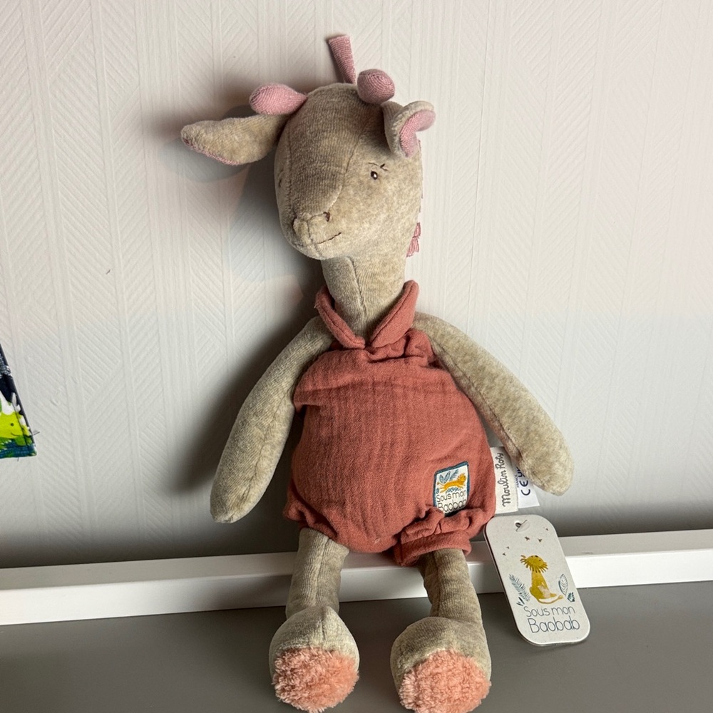 Moulin Roty “Bibiscus” the Giraffe in Pink Romper Outfit Plush Toy Brand New